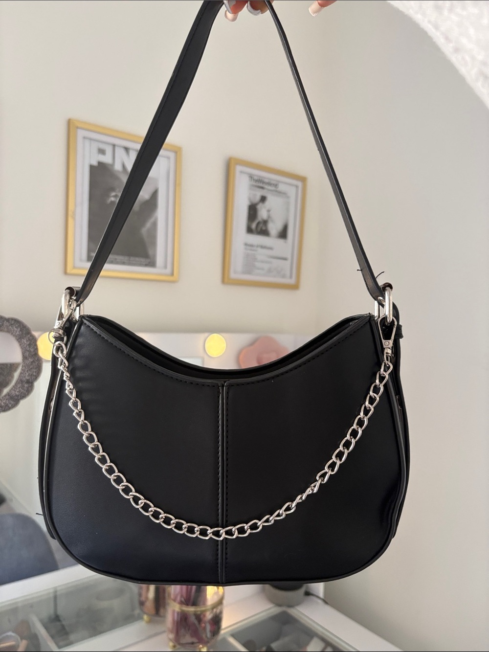 Black Chain-Accent Shoulder Bag - Women